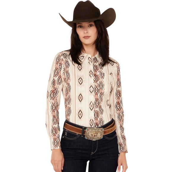 SHYANNE Women’s Western Print Button Front Long Sleeve Shirt - Picture 10 of 10